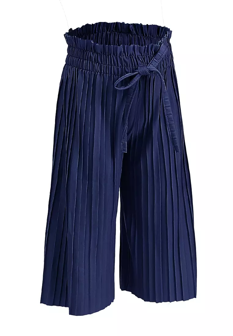 Yocelyn Kulot Plisket Anak Perempuan Motif Polos Kid Long Pants Material Hyget ORIGINAL - Navy