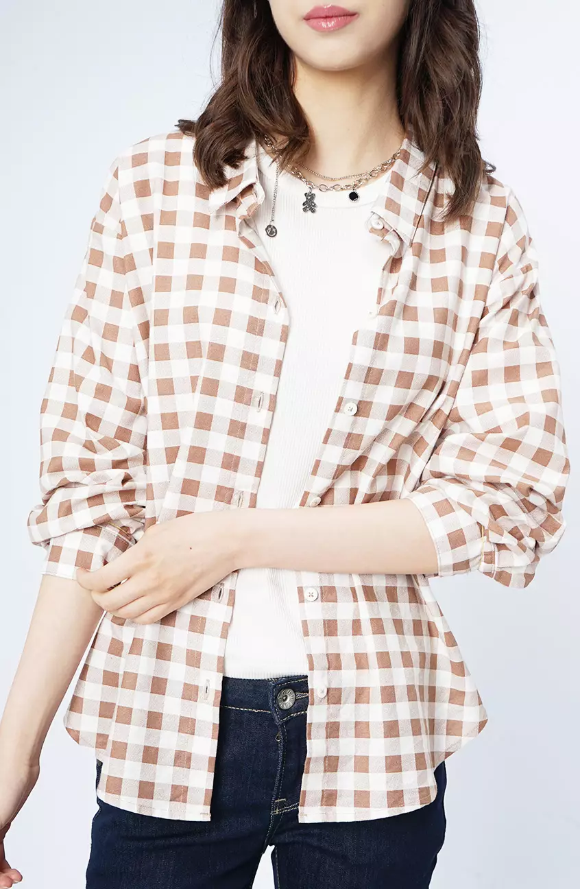 Kemeja Wanita Chary White Brown