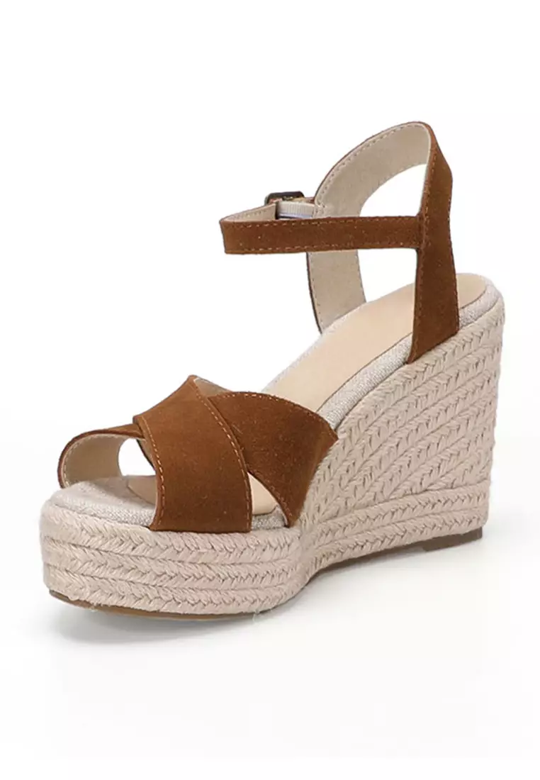 11CM Cow Suede Cross Strap Wedge Sandals HB2024128648