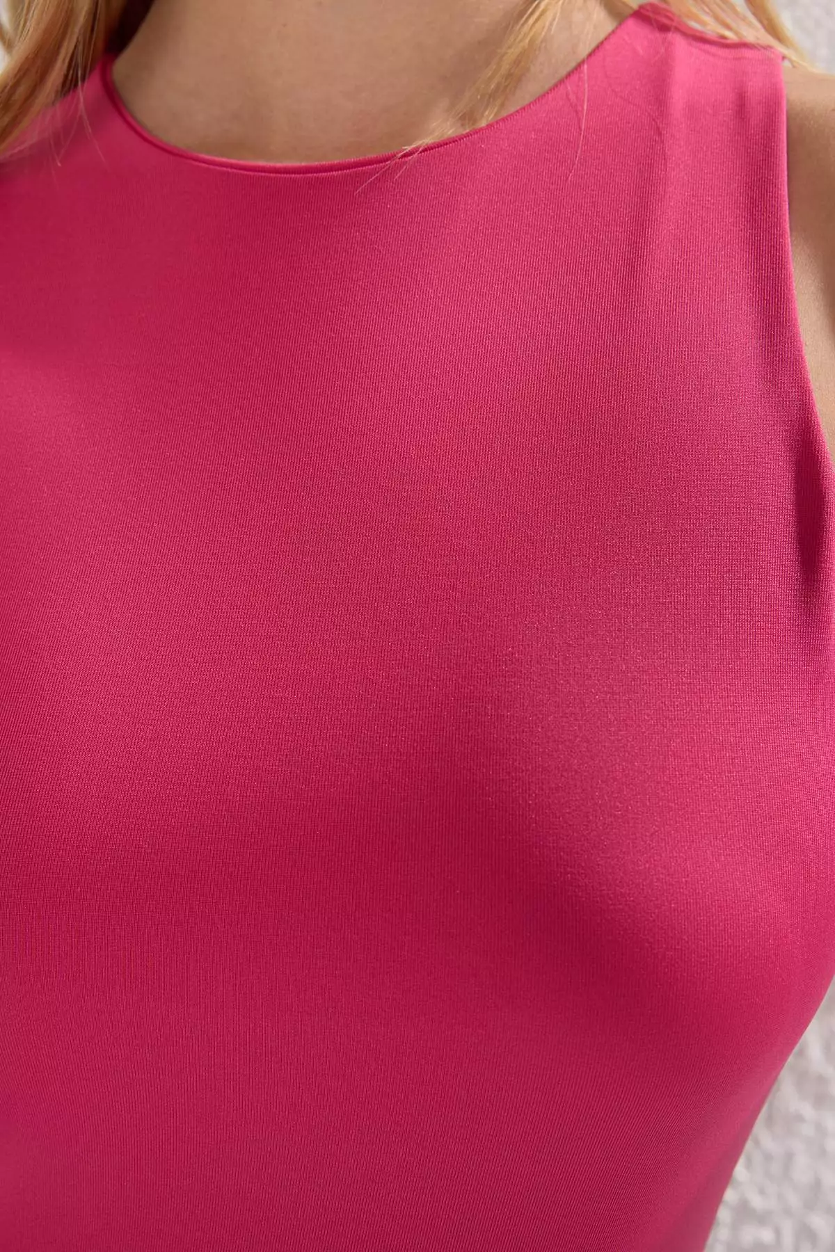 Light Pink Halter Neck Body Fitted Stretchy Knitted Body With Snap At Bottom