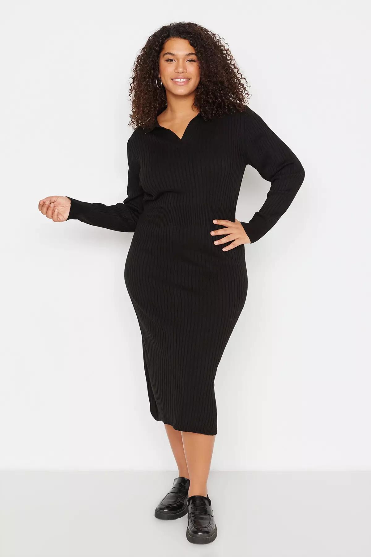 Bodycon Dress Plus Black Sweater Dress Trendyol Plus Size Polo