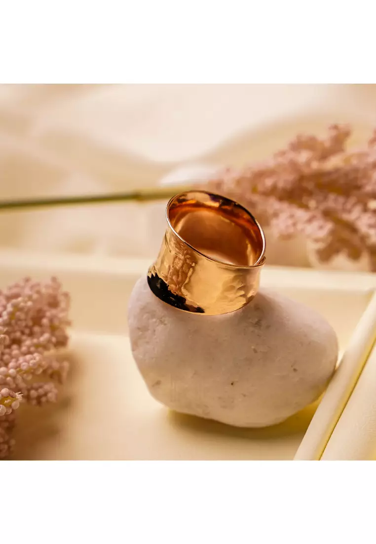 Minimal Hammered Rose Gold Ring with 925 Sterling Silver