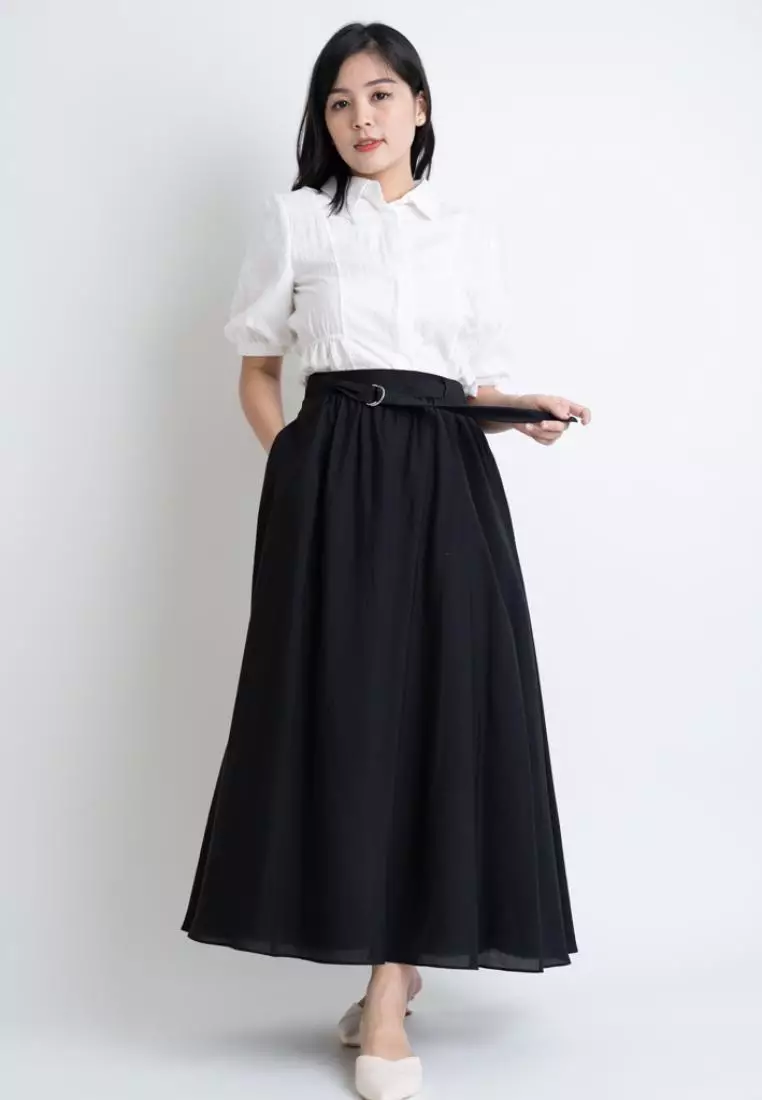 MAXI FLARE SKIRT WITH ELASTICITY WAISTBAND
