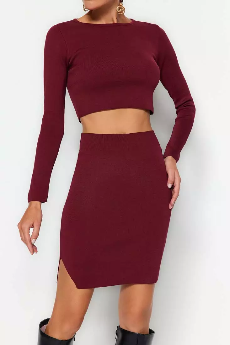 Buy Trendyol Knit Crop Top Slit Mini Skirt Set 2025 Online