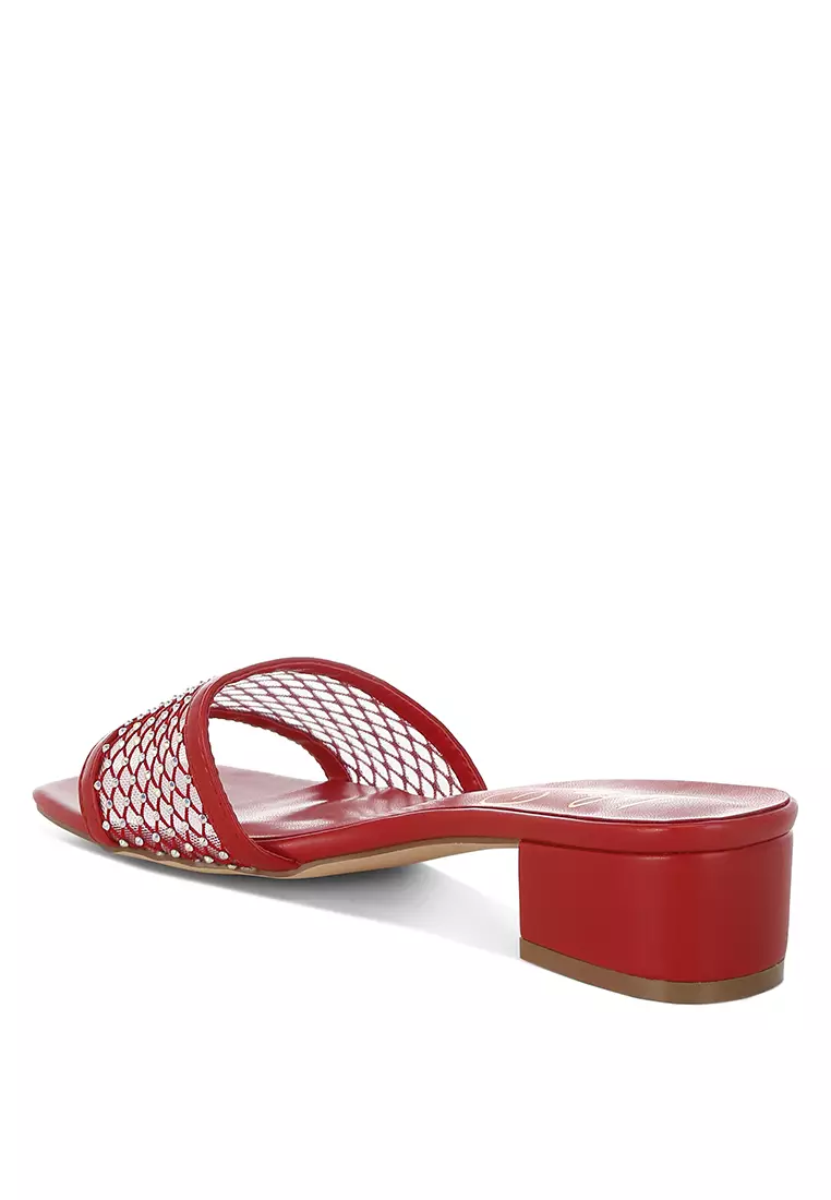 Rhinestone Studded Slip-On Heels In Red