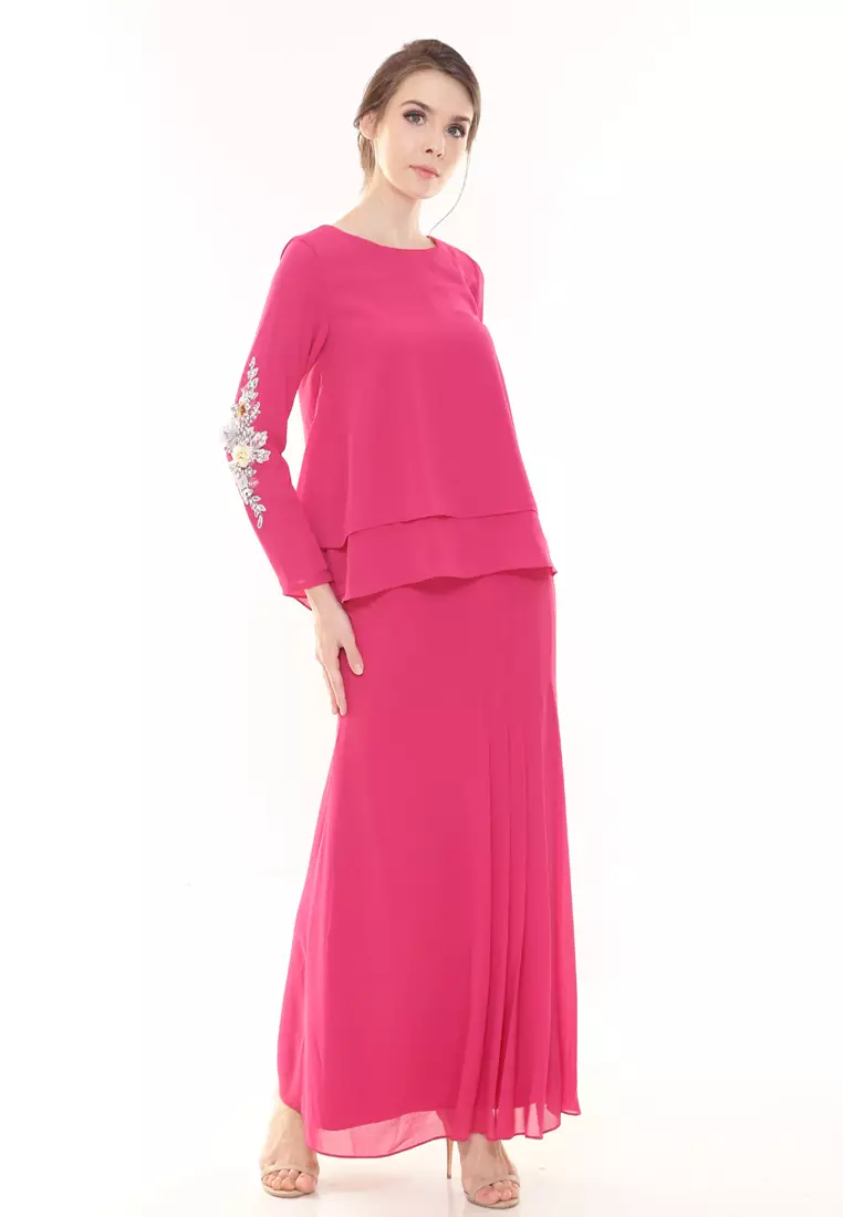 Gloria Kurung Kedah Modern in Fuchsia Pink