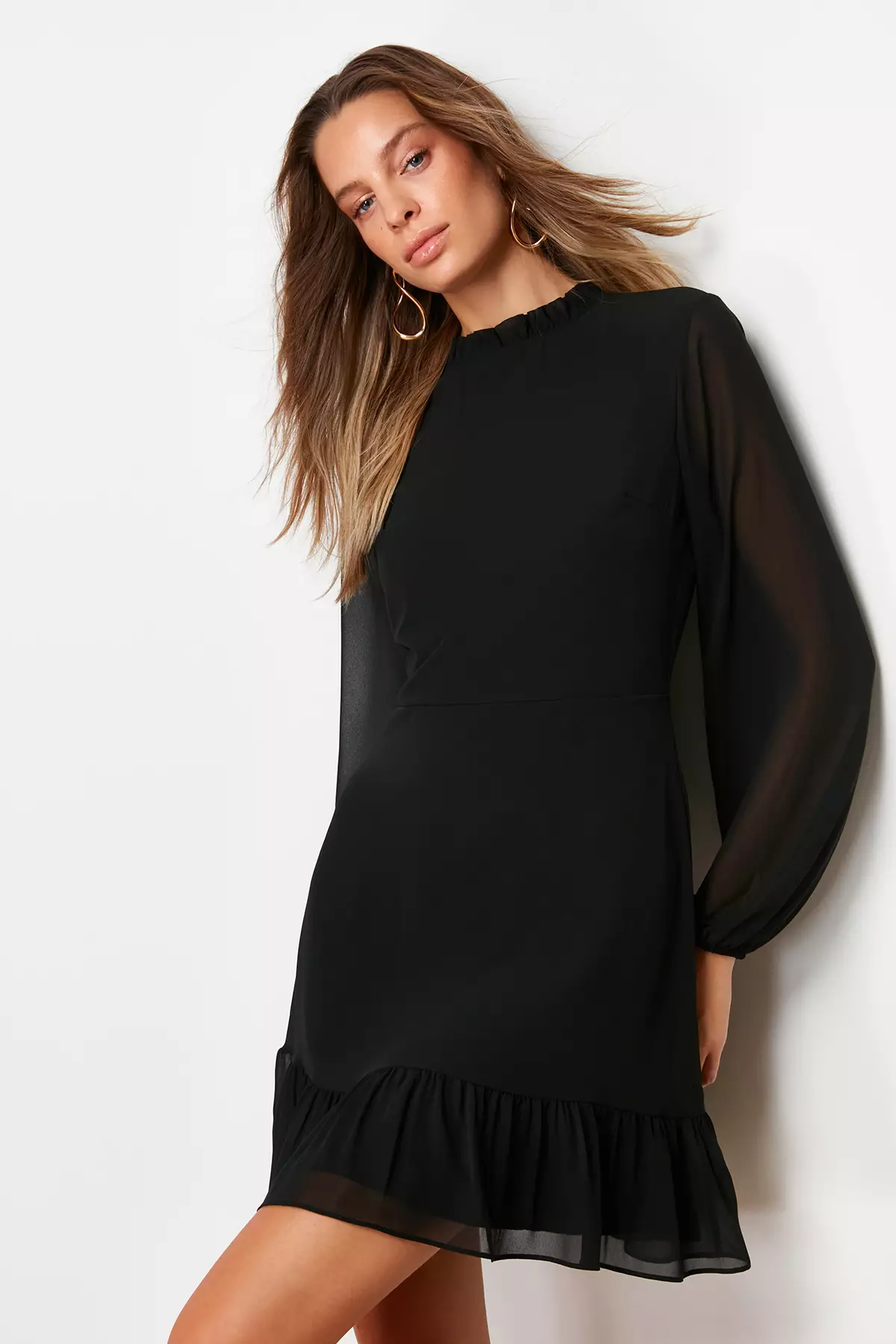 Long Sheer Sleeves Mini Dress