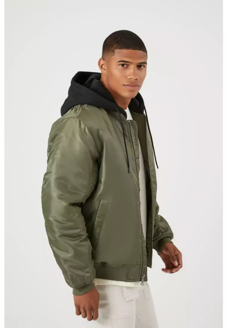 Green bomber hotsell jacket with hood