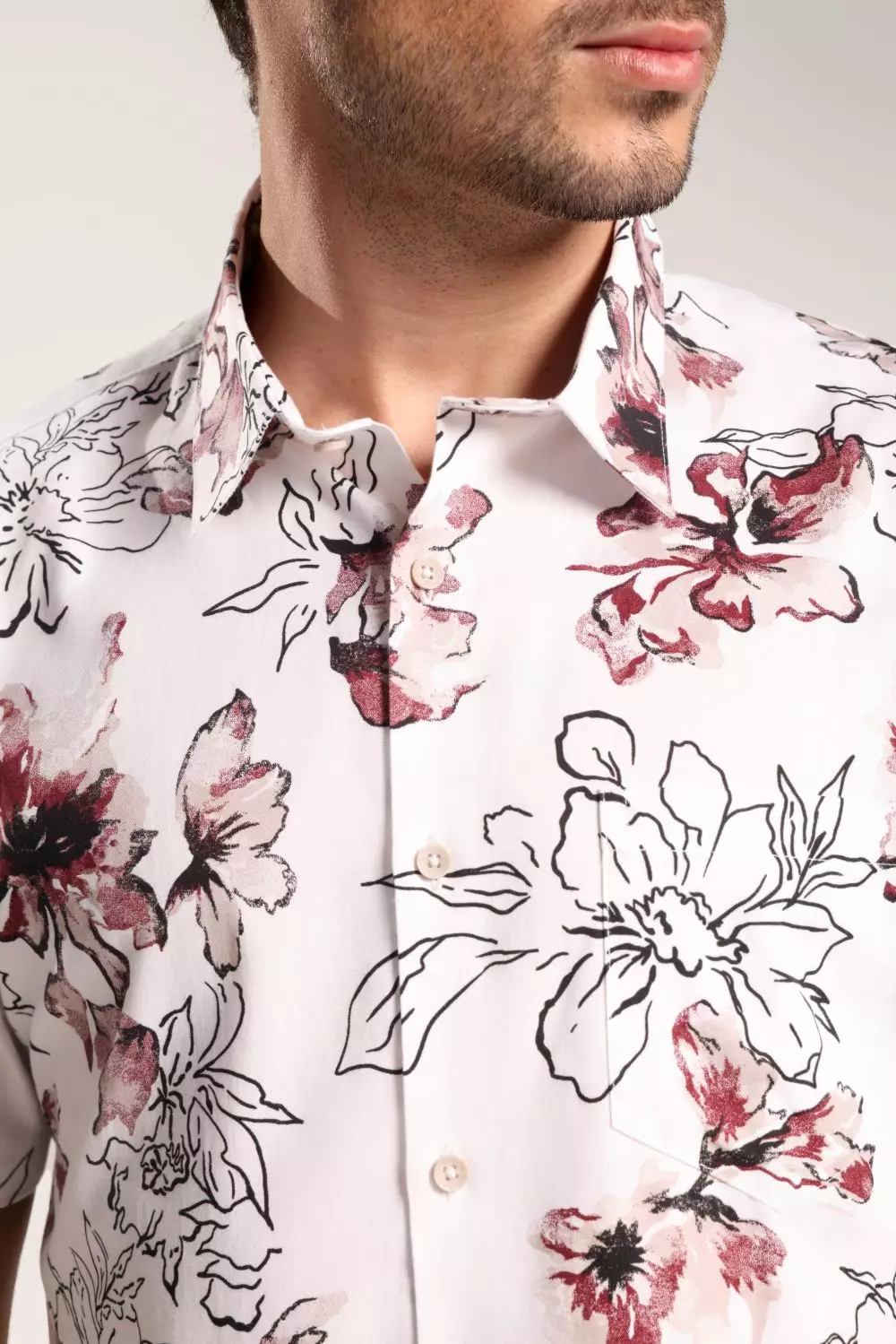 MOC - Kemeja Motif Lengan Pendek Pria Kappi - White