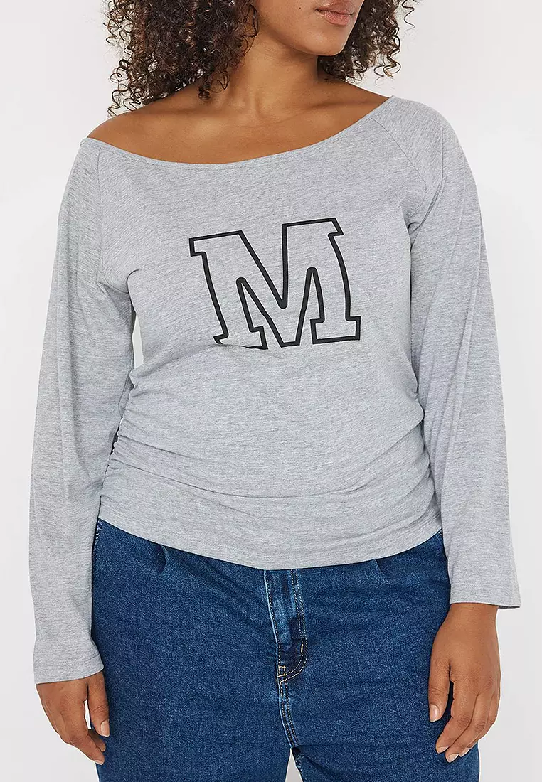 Plus Size Open Shoulder Jersey T-Shirt