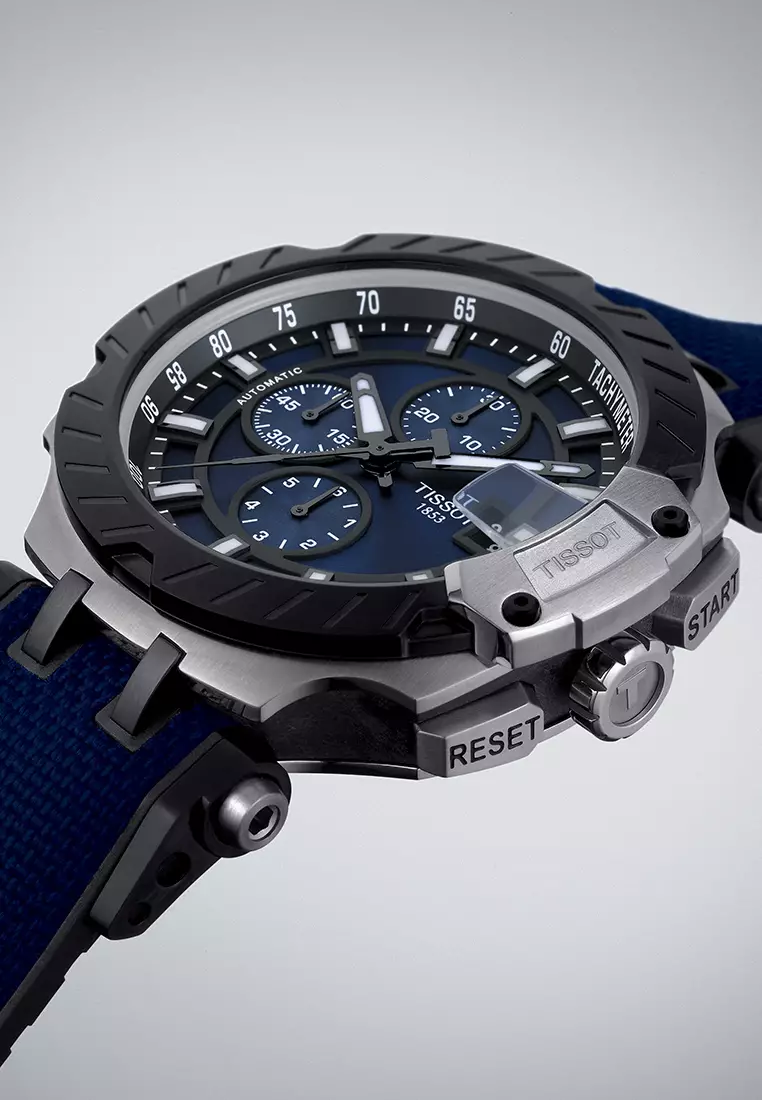 T Race Chronograph Gent Blue Black Rubber Strap and Blue Dial Automatic Watch T115.427.27.041.00