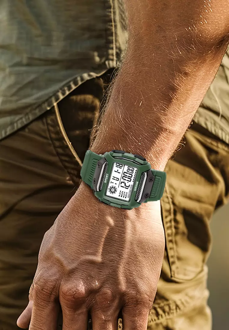 Jam Tangan Pria Square Digital Original Sports Anti Air Tali Silikon Jam Tangan Cowok AllGreen