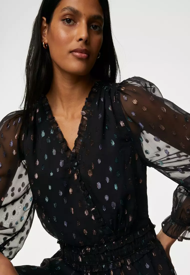 Buy MARKS SPENCER Foil Polka Dot V-Neck Midi Tiered Dress 2026