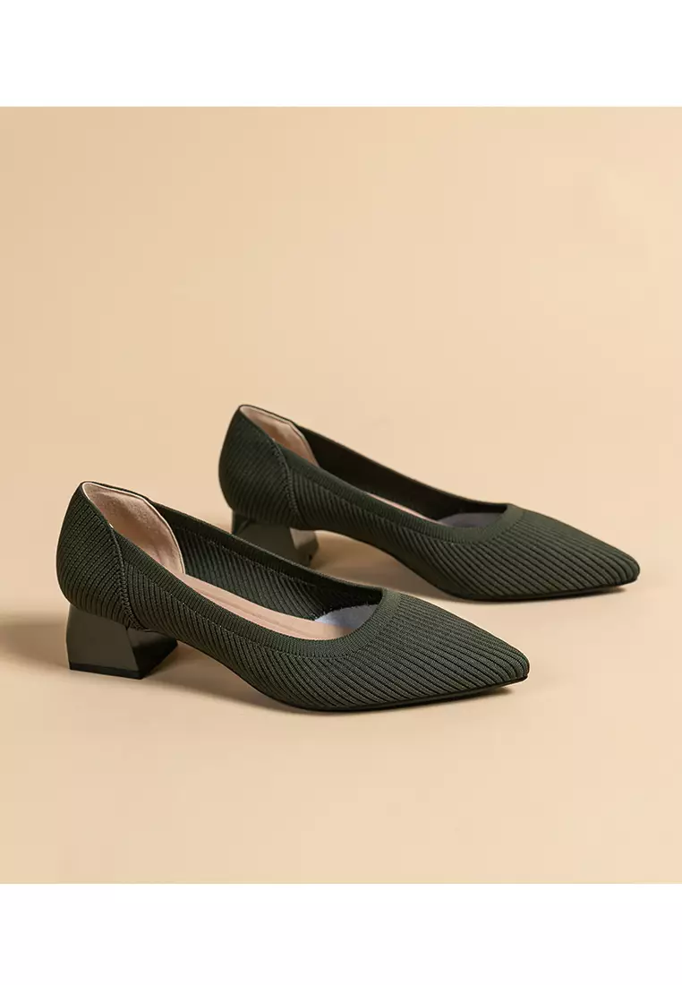 4CM ‌Pointed-toe Fly Knit‌ Chunky Heels‌ TJ1508