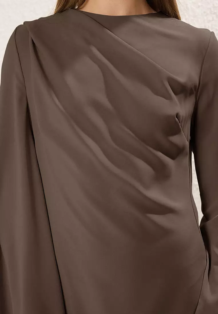 Mink Shawl Detailed Lined Evening Dress TCTSS24DB00036