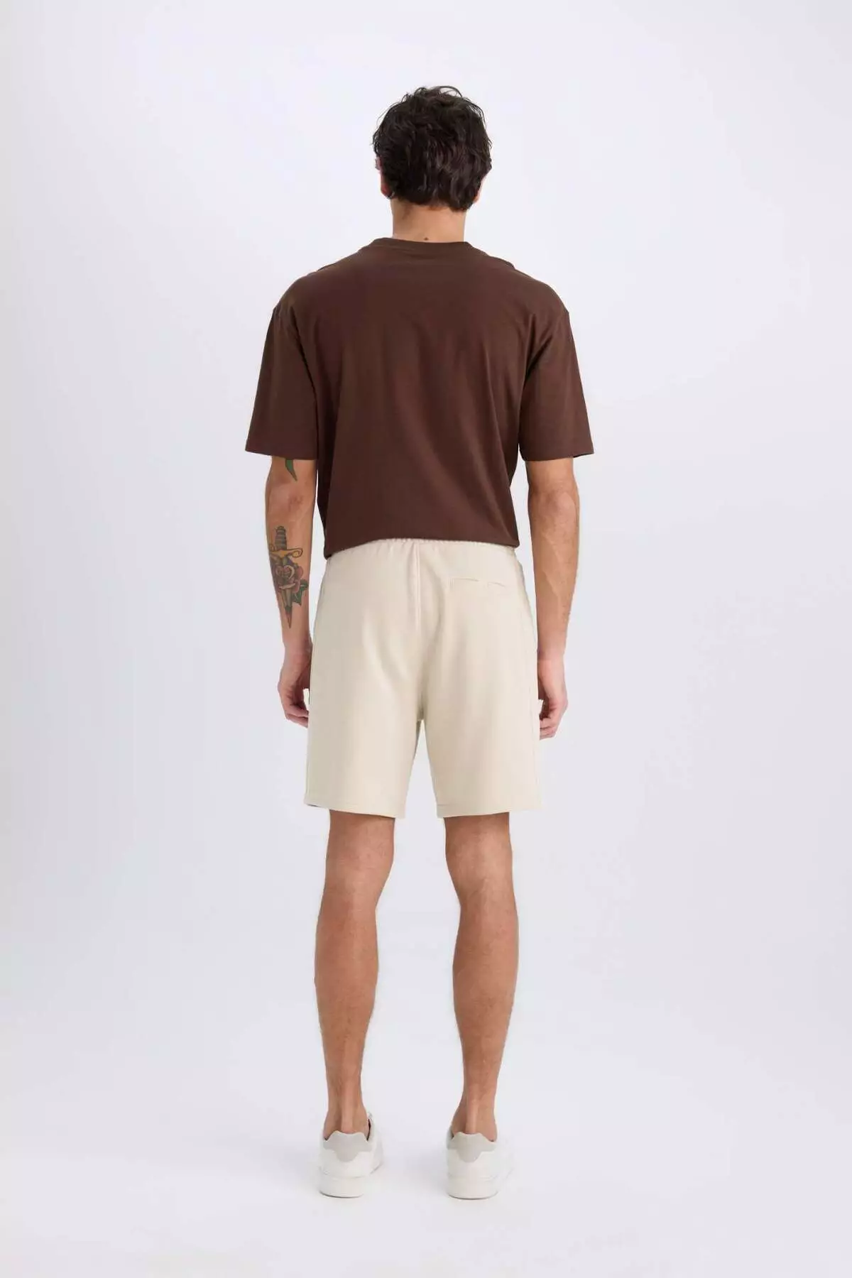 Regular Fit Straight Leg Lace-Up Waist Basic Plain Shorts with Pockets B8672Ax25Sp