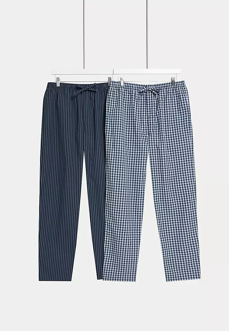 2pk Pure Cotton Pyjama Bottoms
