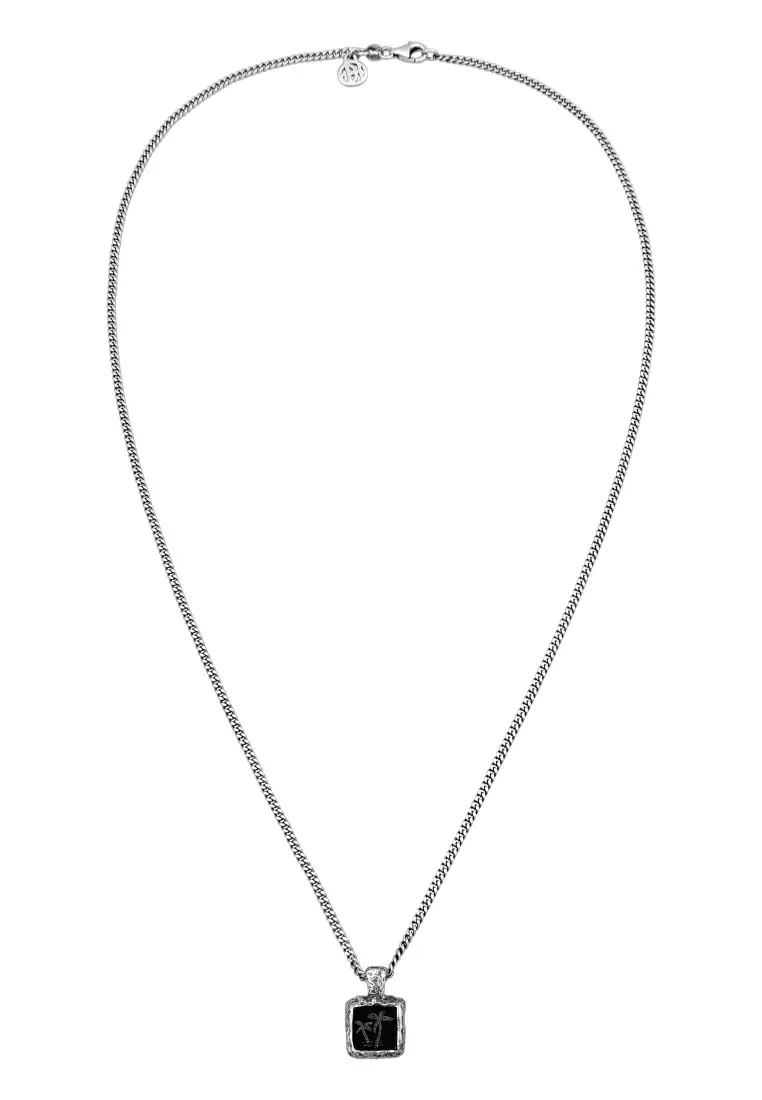 EXCLUSIVE Kalung Perhiasan Perak 925 Pria Palm Tree Pendant Onyx