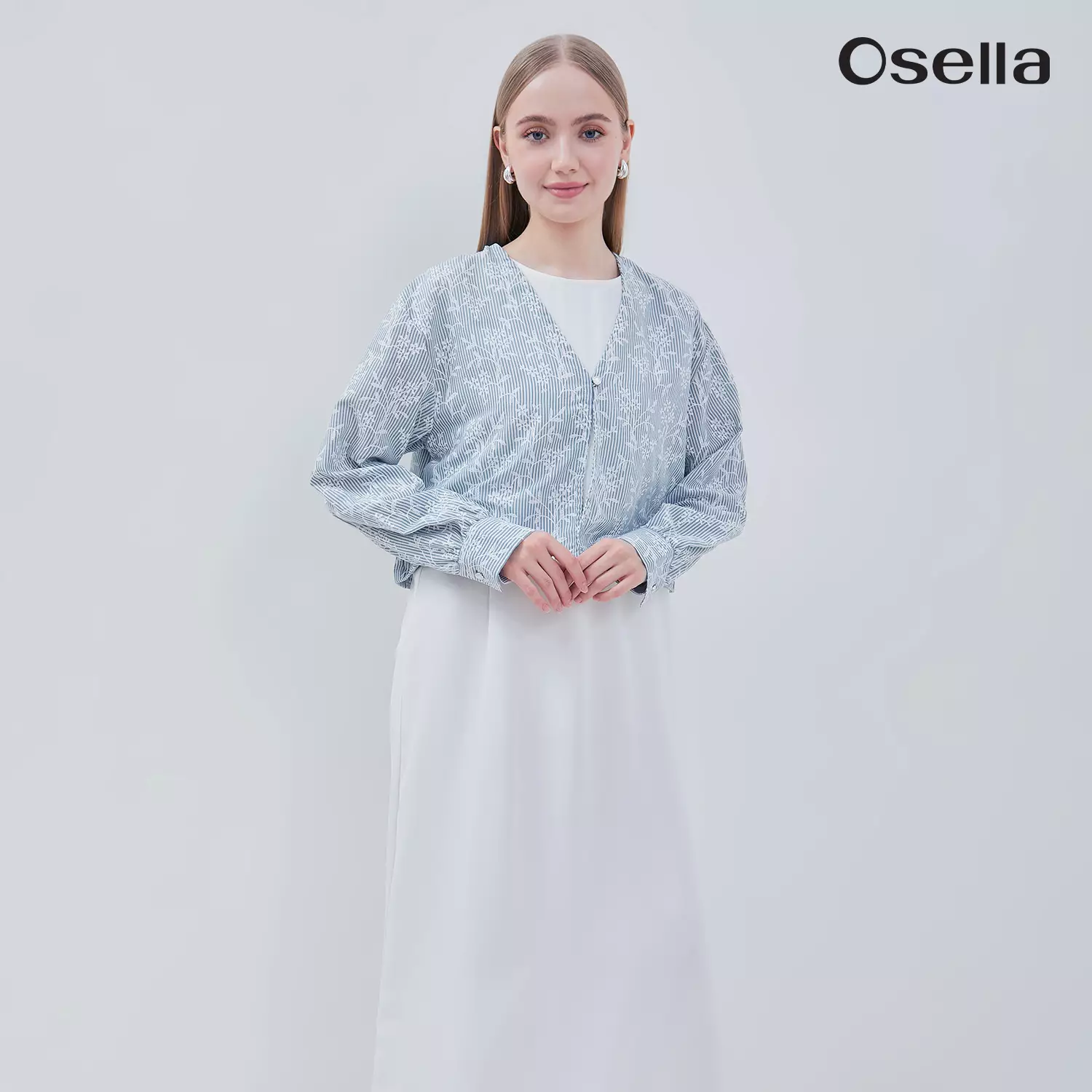 Osella Aleena Long Dress With Striped Outer Set 1157660535 | Set Gaun Raya Vest Wanita