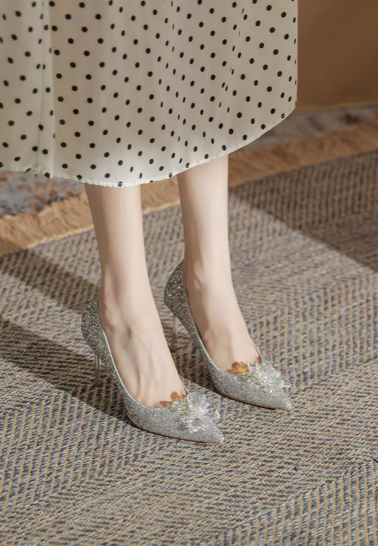 8CM Crystal-Embellished Glett Leather High Heels Shoes IF819-5