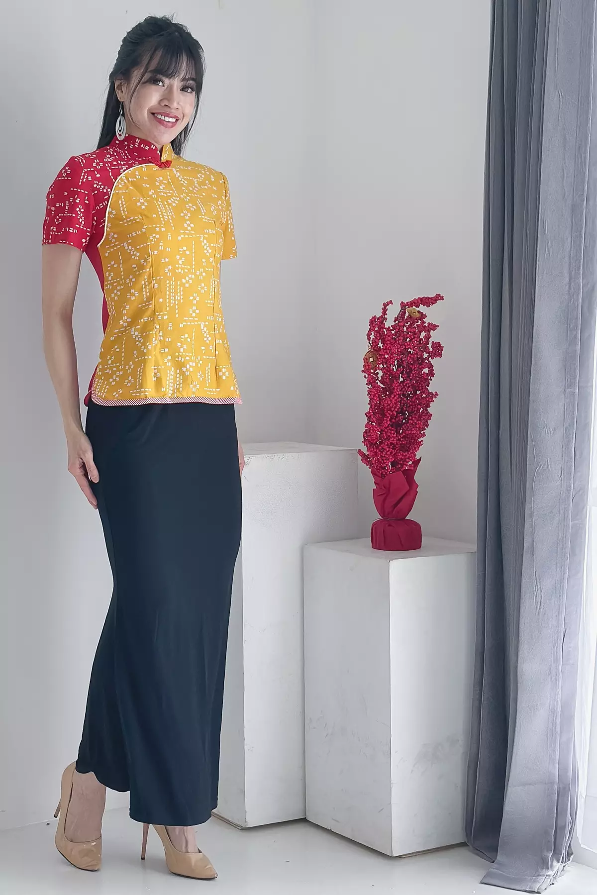 Canna Sashiko Kuning Merah Blouse