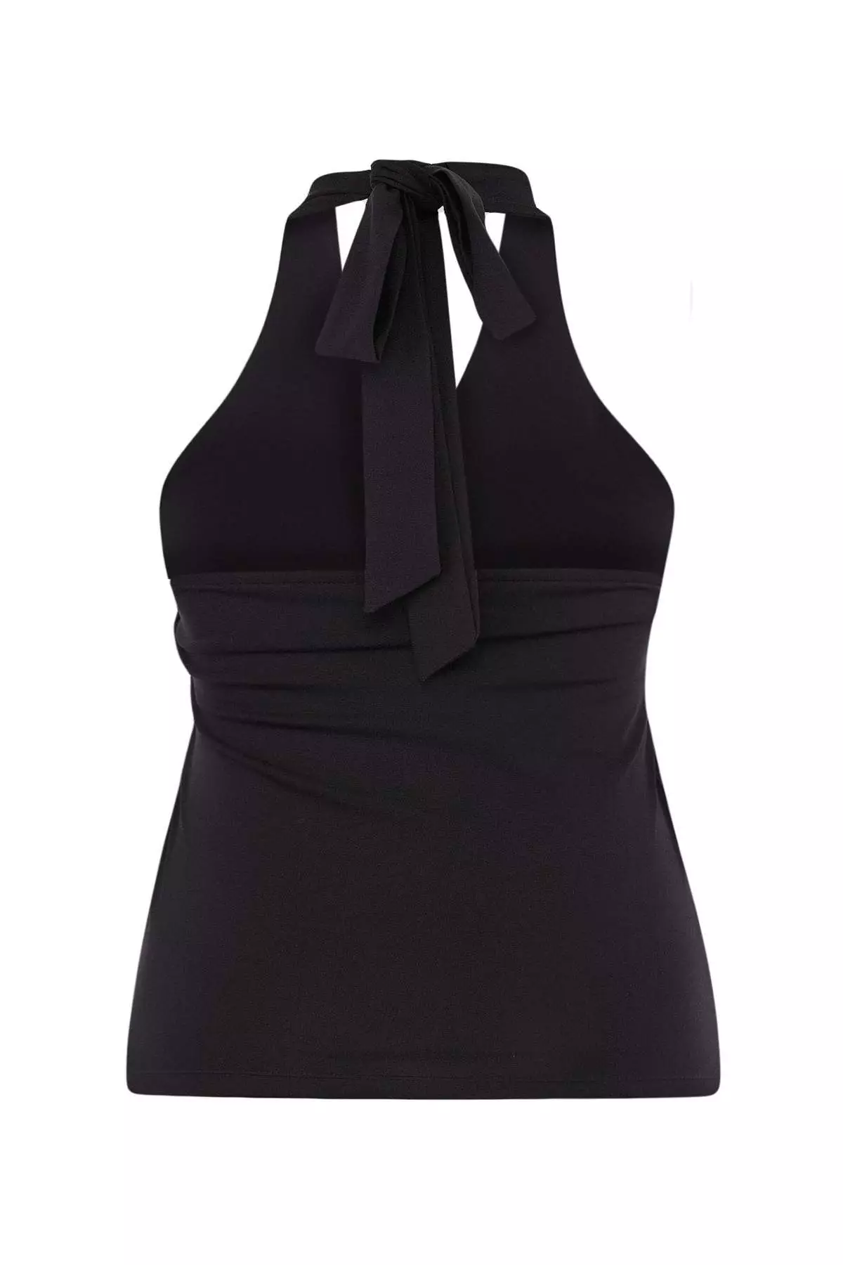 Black Single Jersey Halter Neck Knitted Plus Size Blouse Tbbss25Af00009