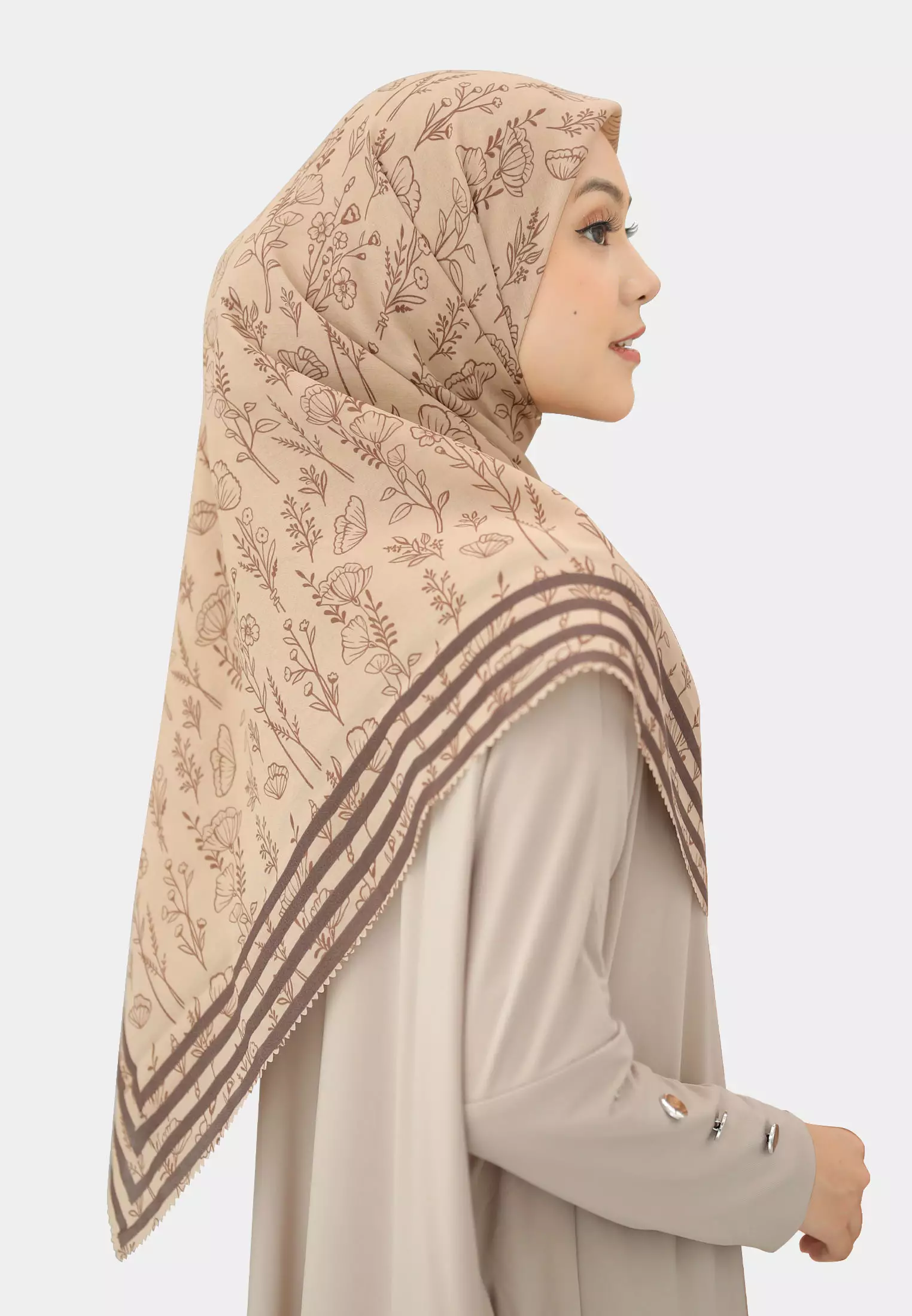 Cotton Bee - Rania Printed Scarf | Hijab Segiempat Motif 130x130 - Hazelnut Choco