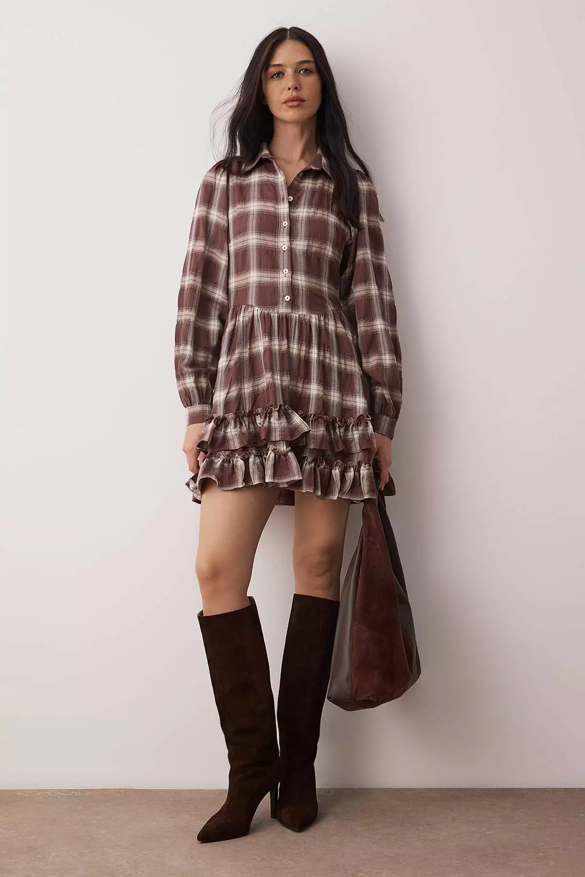 Buy Trendyol Brown Plaid / Checkered Ruffled Short / Mini Woven Dress  Twoaw26El353 2026 Online | ZALORA