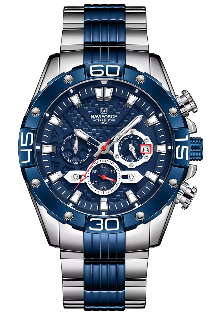 Naviforce - Jam Tangan Pria - Silver Blue - Stainless Steel Bracelet - NF8019-A