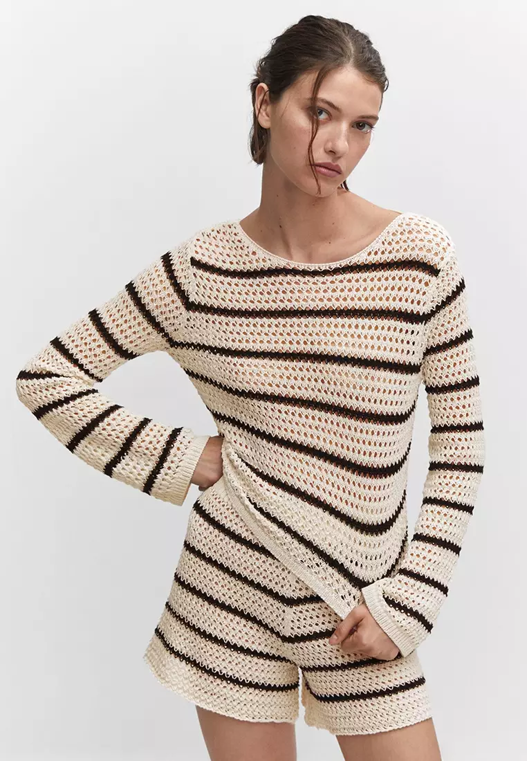 Striped Openwork Knit Sweater