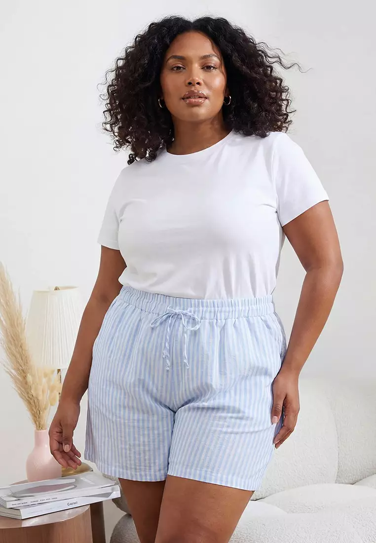 Blue Striped Shorts-Pants Package Woven Plus Size Pajama Bottoms Tbbss26Ia00009