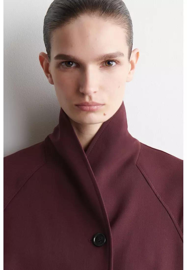 BELTED WOOL-BLEND SHAWL-COLLAR JACKET