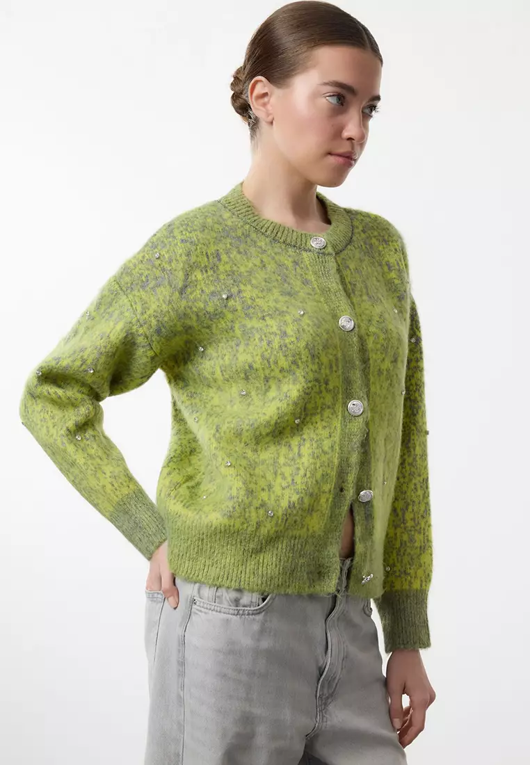 Gray Soft Textured Patterned Knitwear Cardigan TWOAW25HI00185