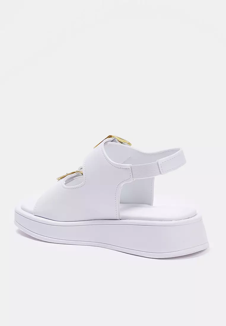 White Double Buckle Women's Thick Sole Sandals Takaw25Sd00000