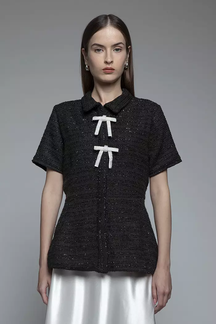 COTTONINK Studio - Atasan Kemeja Wanita Black Tweed Marena #HolidayCollection2025