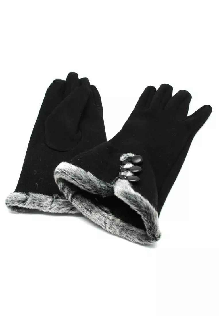 Uberia Sarung Tangan Wanita Touch Screen Winter Women Gloves Cute Motif Material Wool ORIGINAL - Black