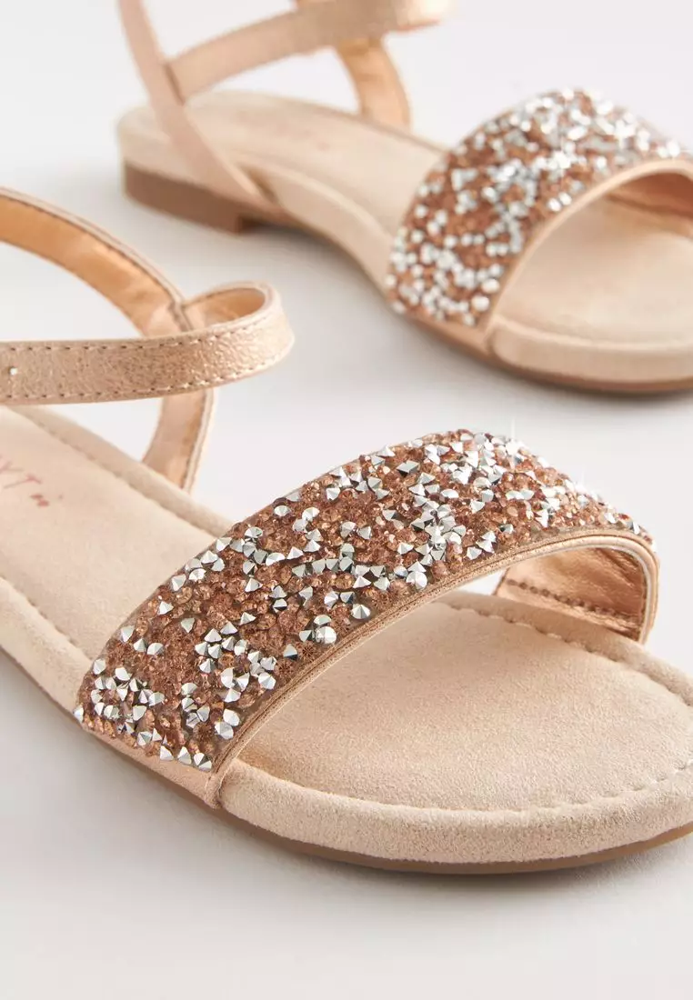 Gold jeweled online sandals flat