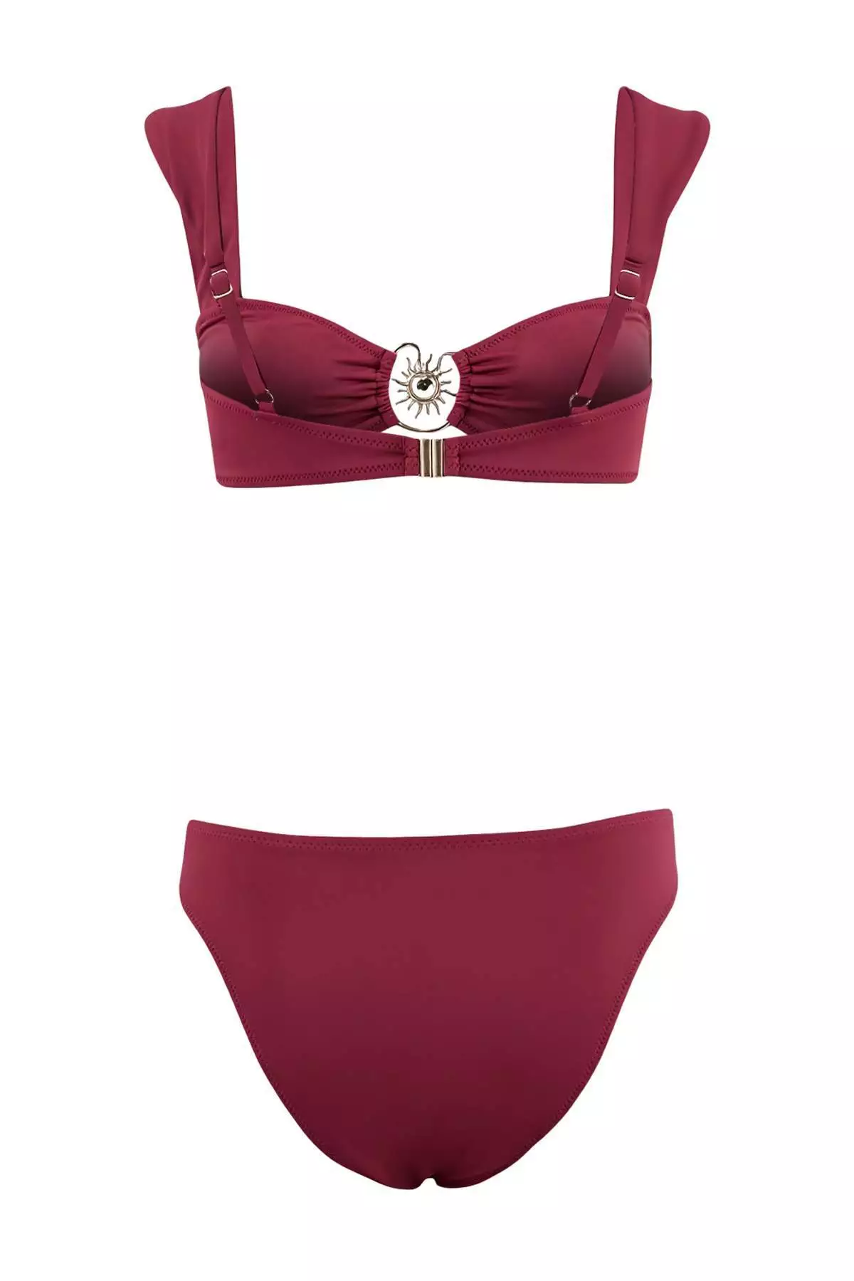 Burgundy Bralette Covered Molded Regular Waist Bikini Set With Accessories Tbess25Bt61