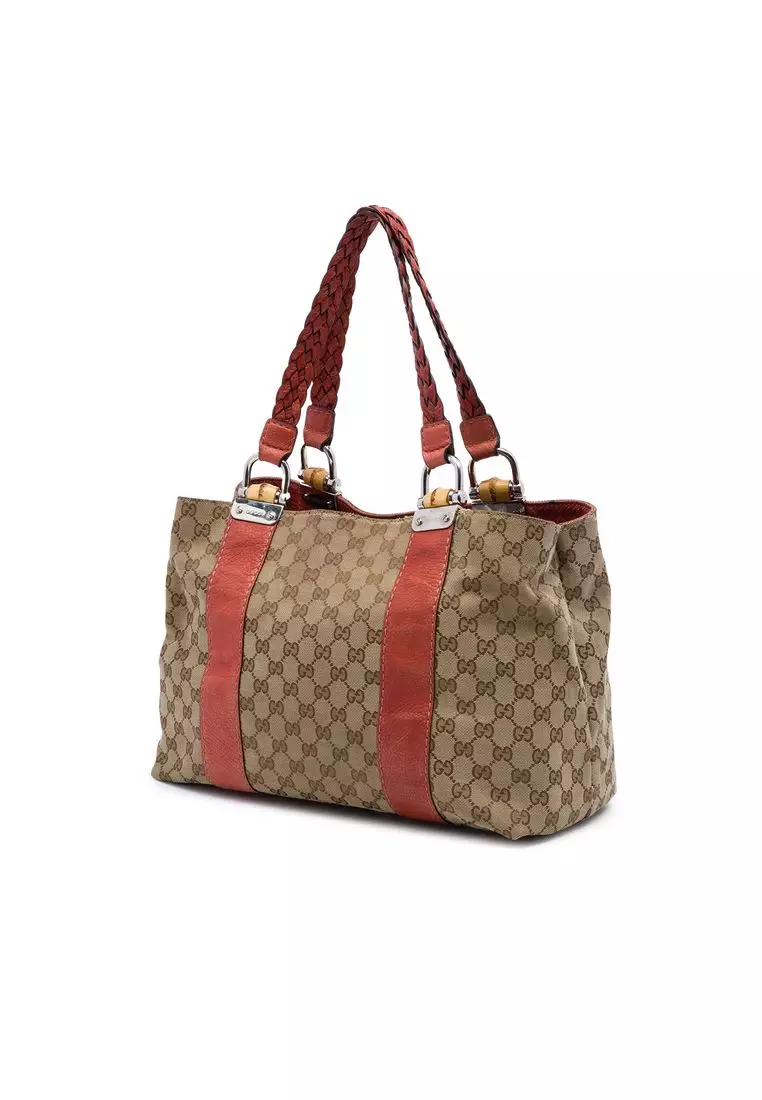 Pre-Loved Gucci Medium Gg Canvas Bamboo Libeccio Tote