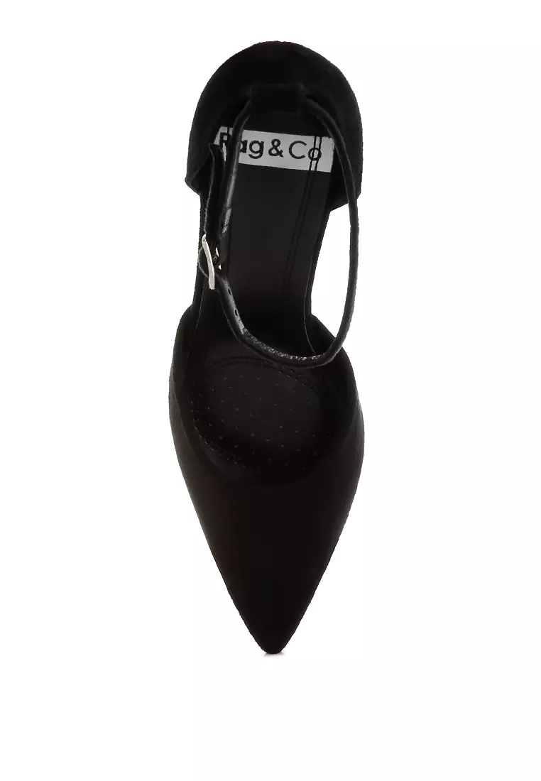 Microfiber Stiletto Sandals in Black