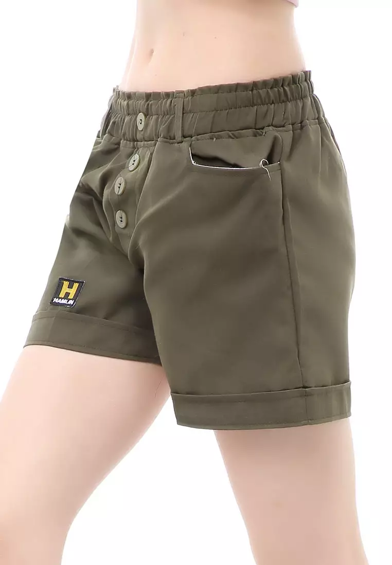 Madoc Short Pants Celana Pendek Kasual Wanita Highwaist Front Pocket Material Cotton ORIGINAL - Army Green