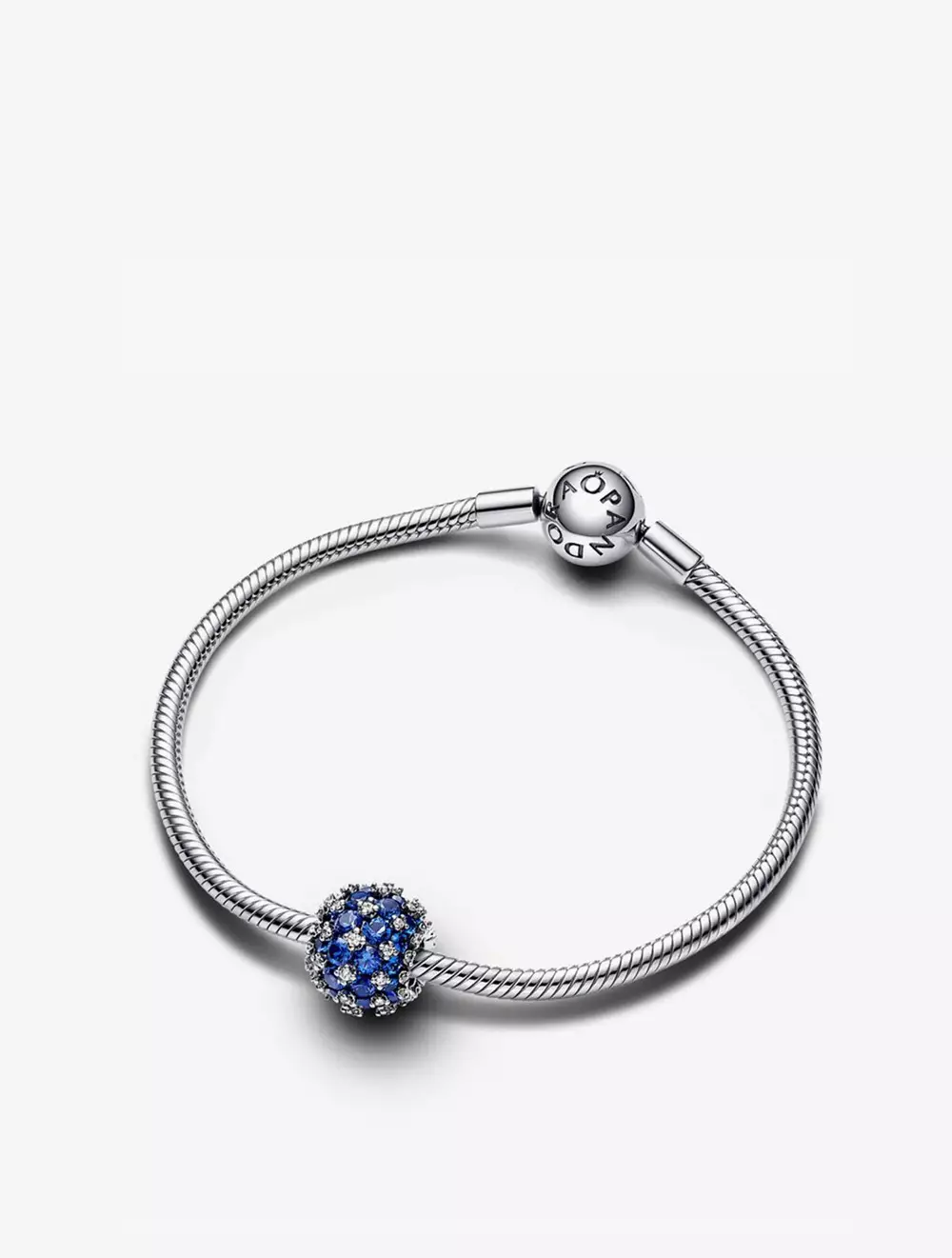 Sterling silver charm with princess blue crystal and clear cubic zirconia