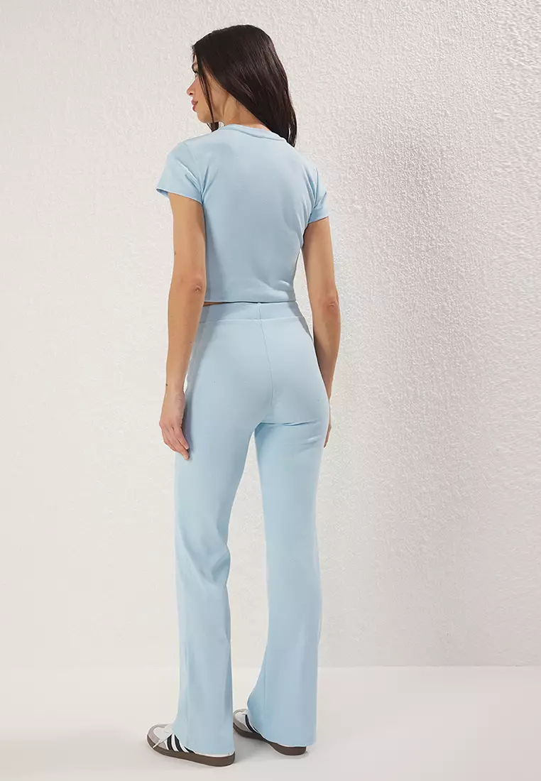 Light Blue Fitted/Fitted Stretch Knitted Bottom-Top Suit Twoss25Au00053