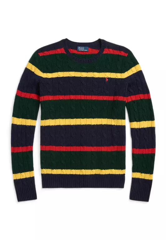 Striped Cable-Knit Wool-Cashmere Sweater