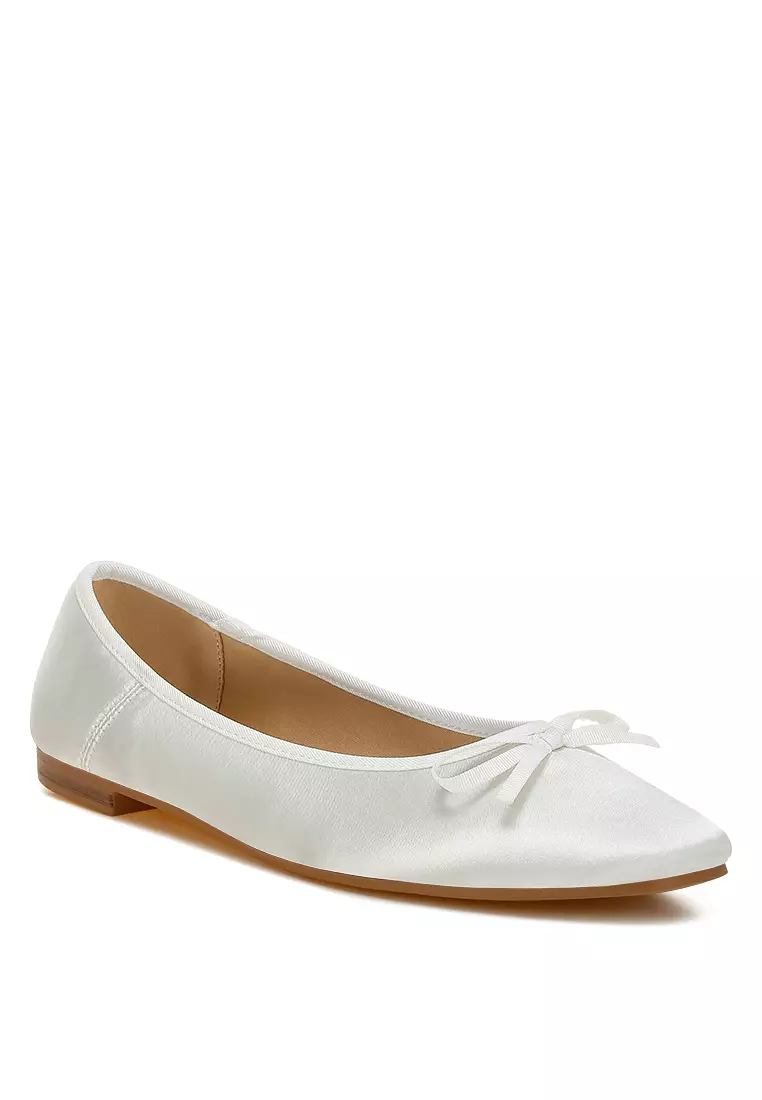 Buy Rag Satin Bow Embellished Ballerinas in White 2025