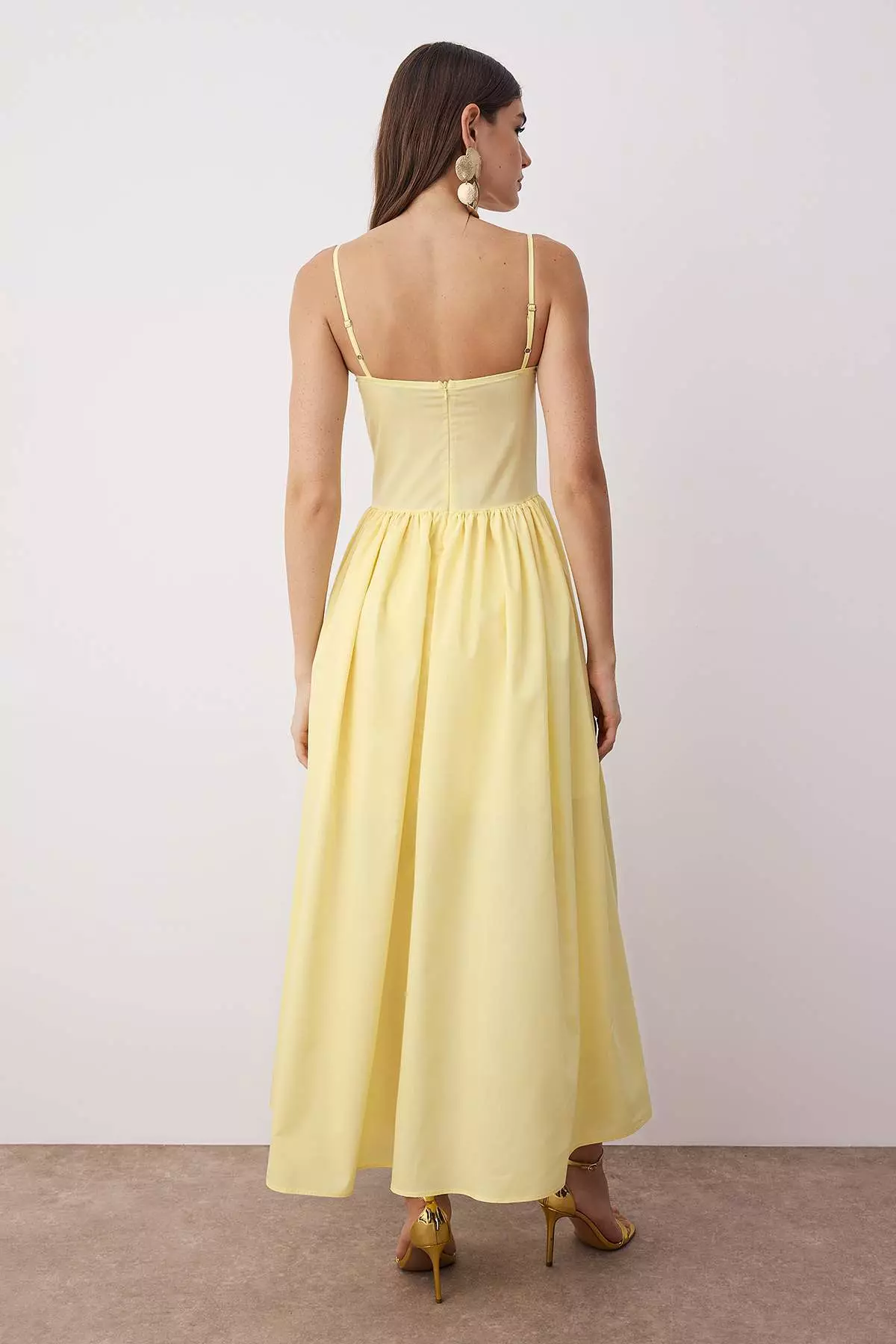 Yellow A-Line Poplin Woven Midi Dress