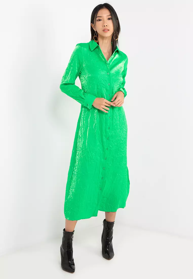 Textured Midi Shirt Dress