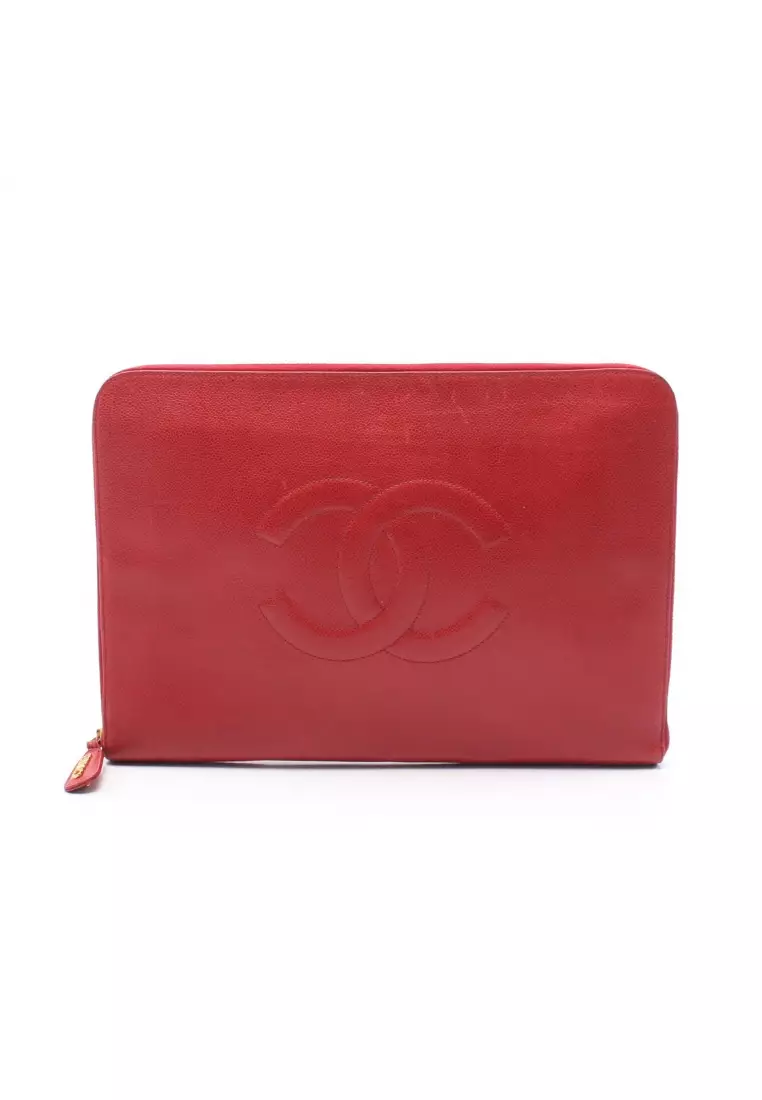 Buy Chanel Pre loved Chanel coco mark Clutch bag Caviar skin Red