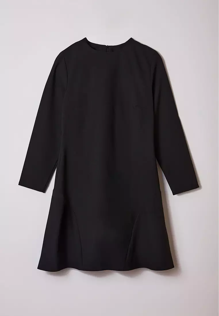 Black Basic Long Sleeve Hidden Zipper Mini Woven Plus Size Dress TBBAW25AH00054