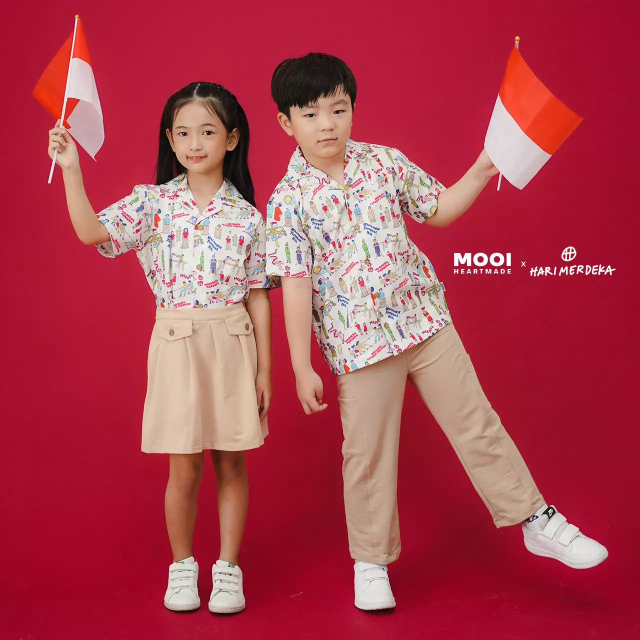 Mooi x Hari Merdeka 17 Agustus Kaos Kemerdekaan Kemeja Anak Printed Shirt - Cream